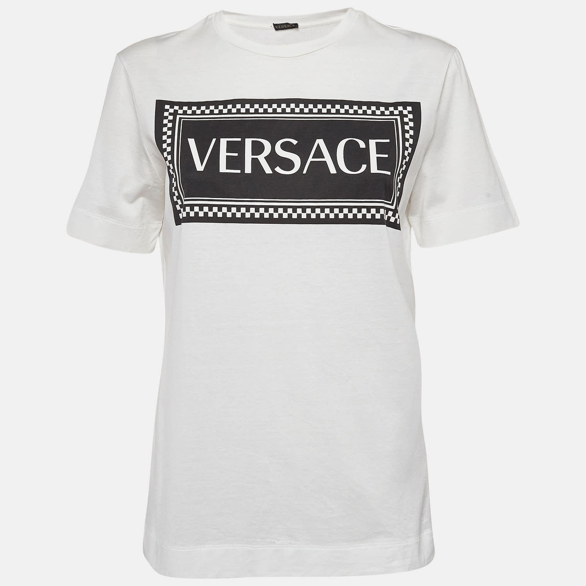 Versace White Logo Print Cotton T-Shirt