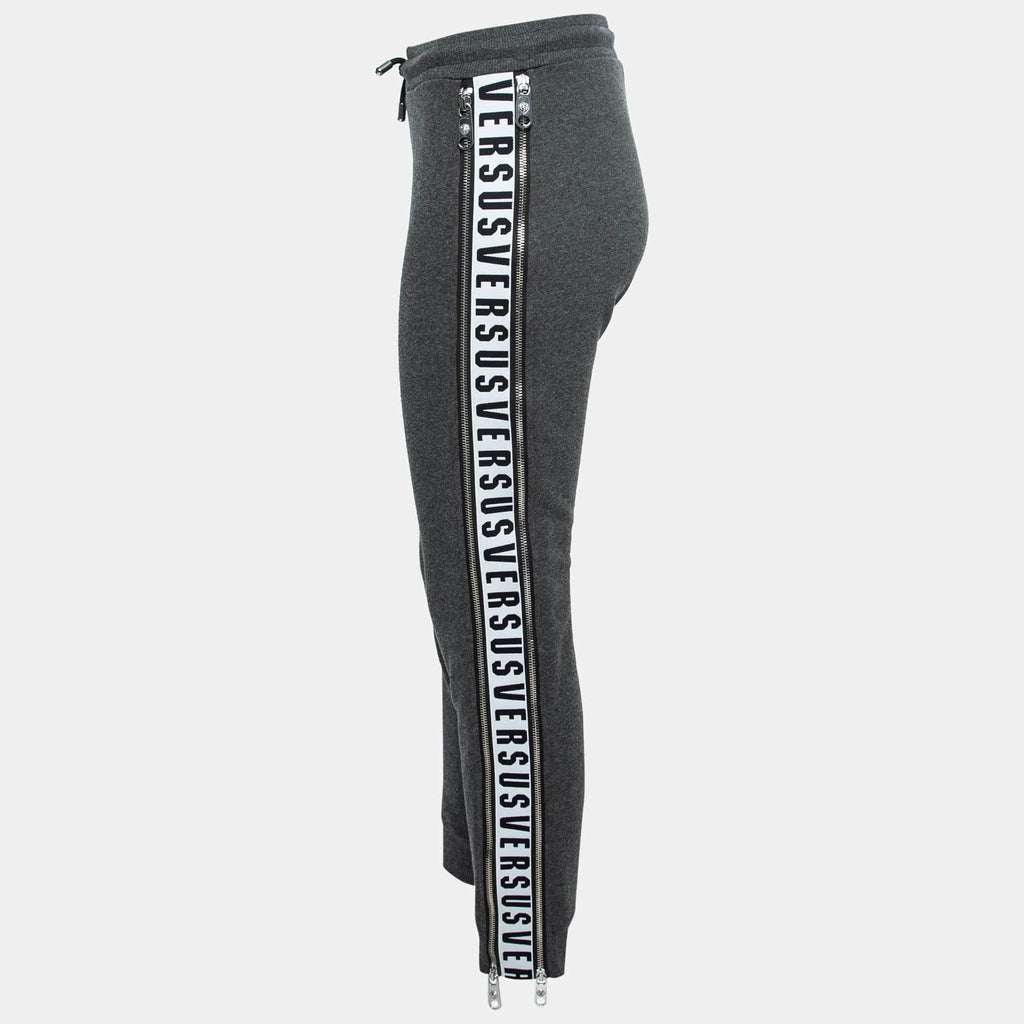 Versus Versace Grey Cotton Zip Detail Logo Tape Trimmed Joggers