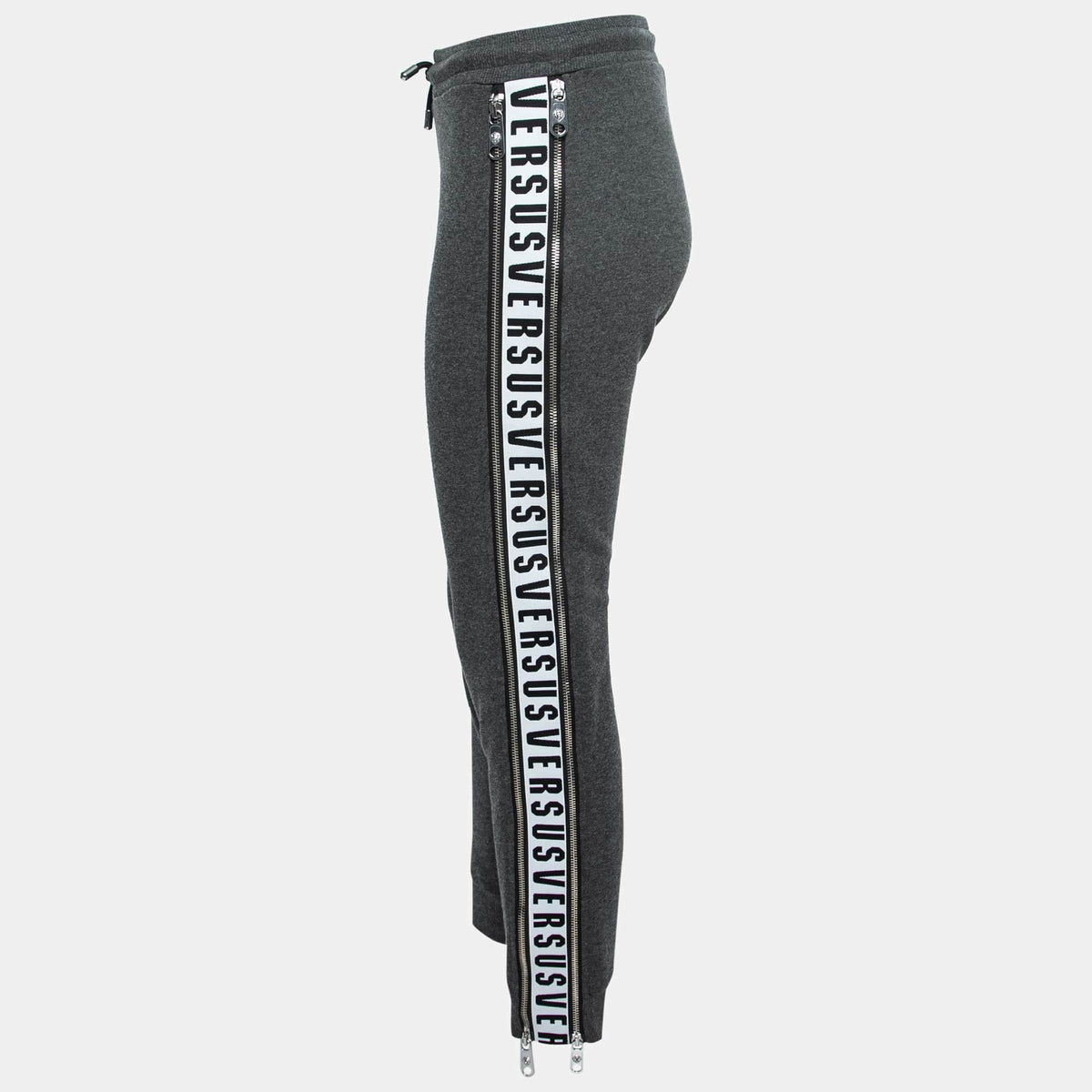 Versus Versace Grey Cotton Zip Detail Logo Tape Trimmed Joggers