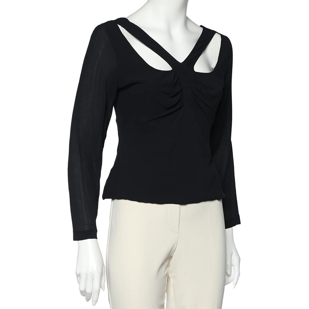 Versace Vintage Black Silk Chiffon Cut Out Detail Top