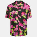 Versace Black/pink Floral Print Silk American Fit Shirt