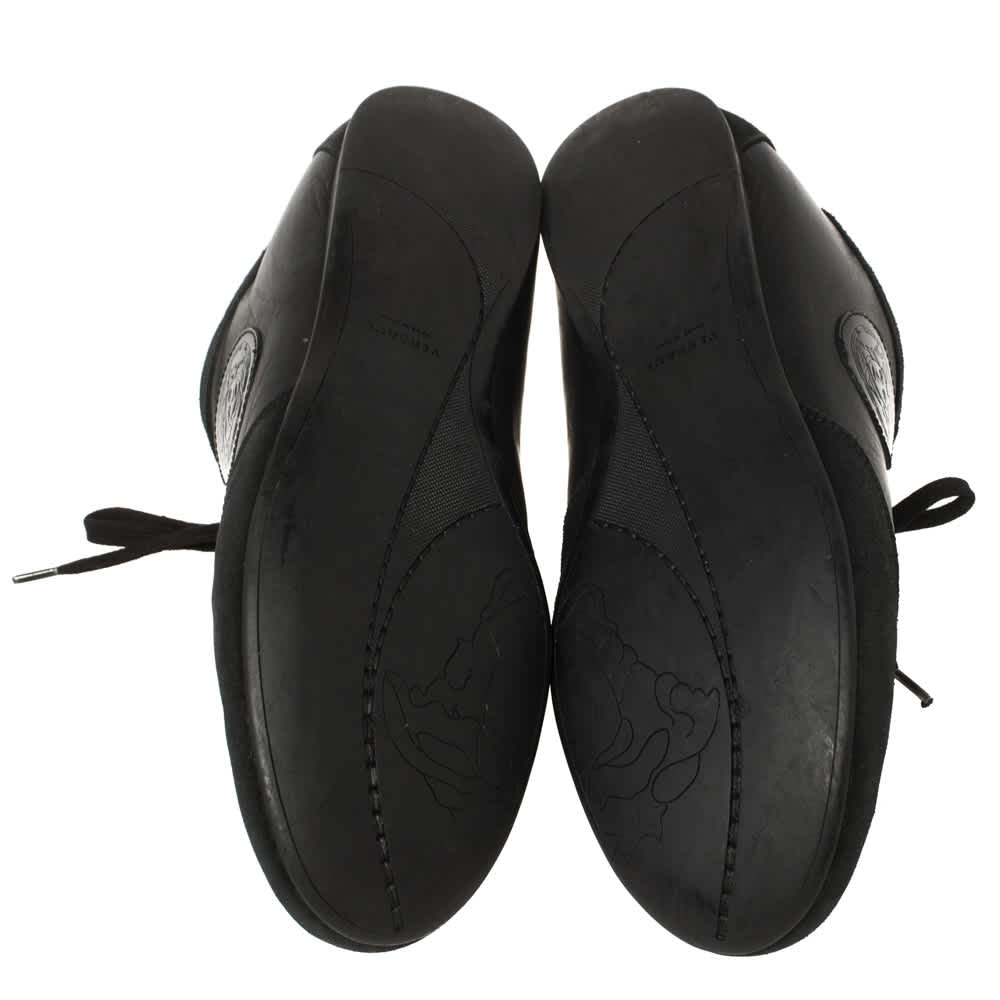 Versace Black Suede And Soft Leather Medusa Lace Up Sneakers