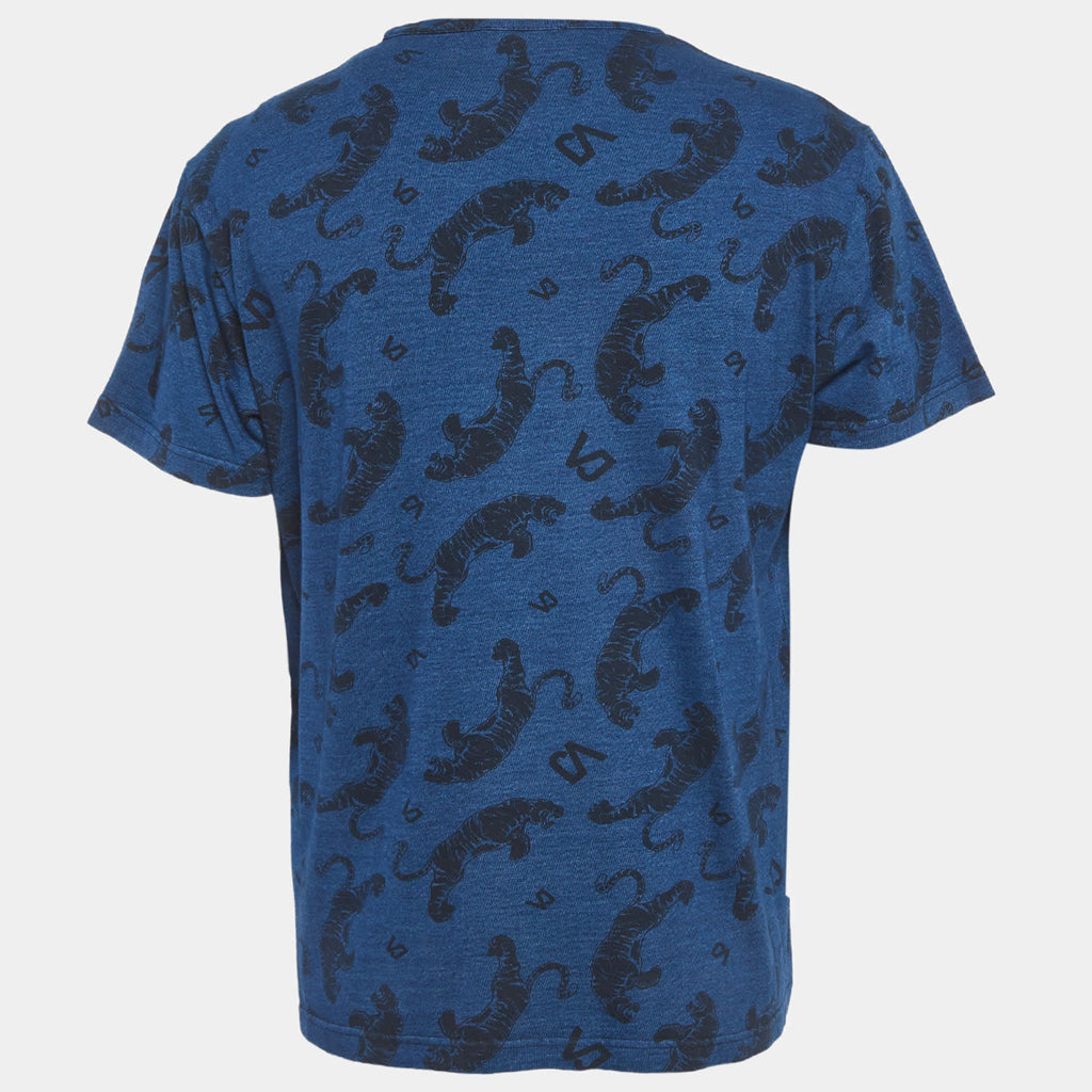 Versace Jeans Blue Tiger Print Jersey Crew Neck T-Shirt