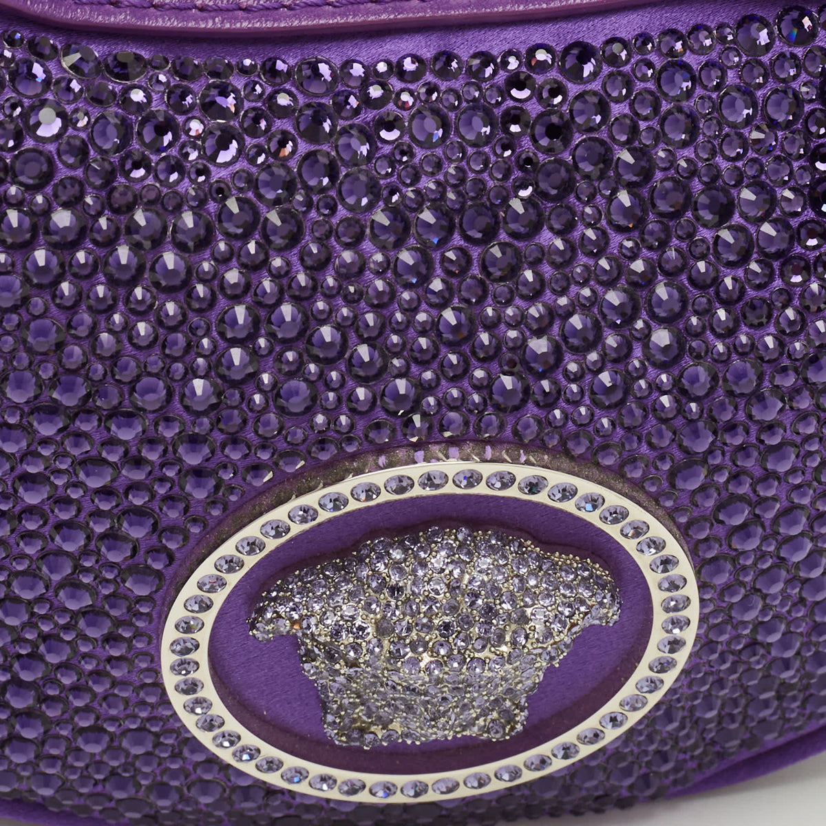 Versace Repeat Crystal Studded Mini Purple Satin Hobo