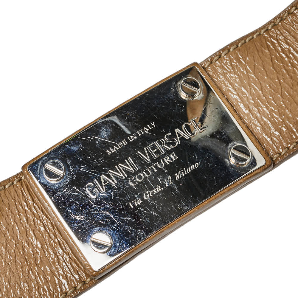 Versace Beige Patent Leather And Chain Logo Plaque Belt