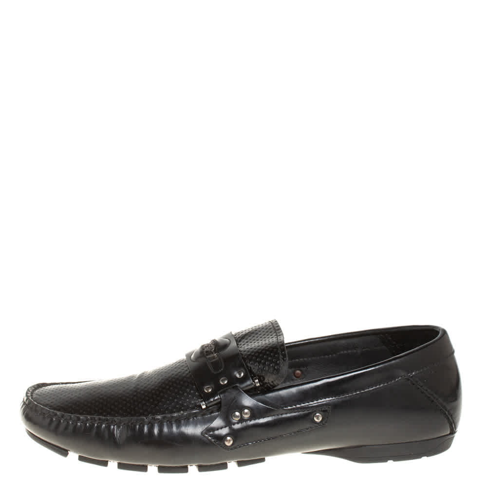 Versace Black Leather Medusa Detail Slip On Loafers