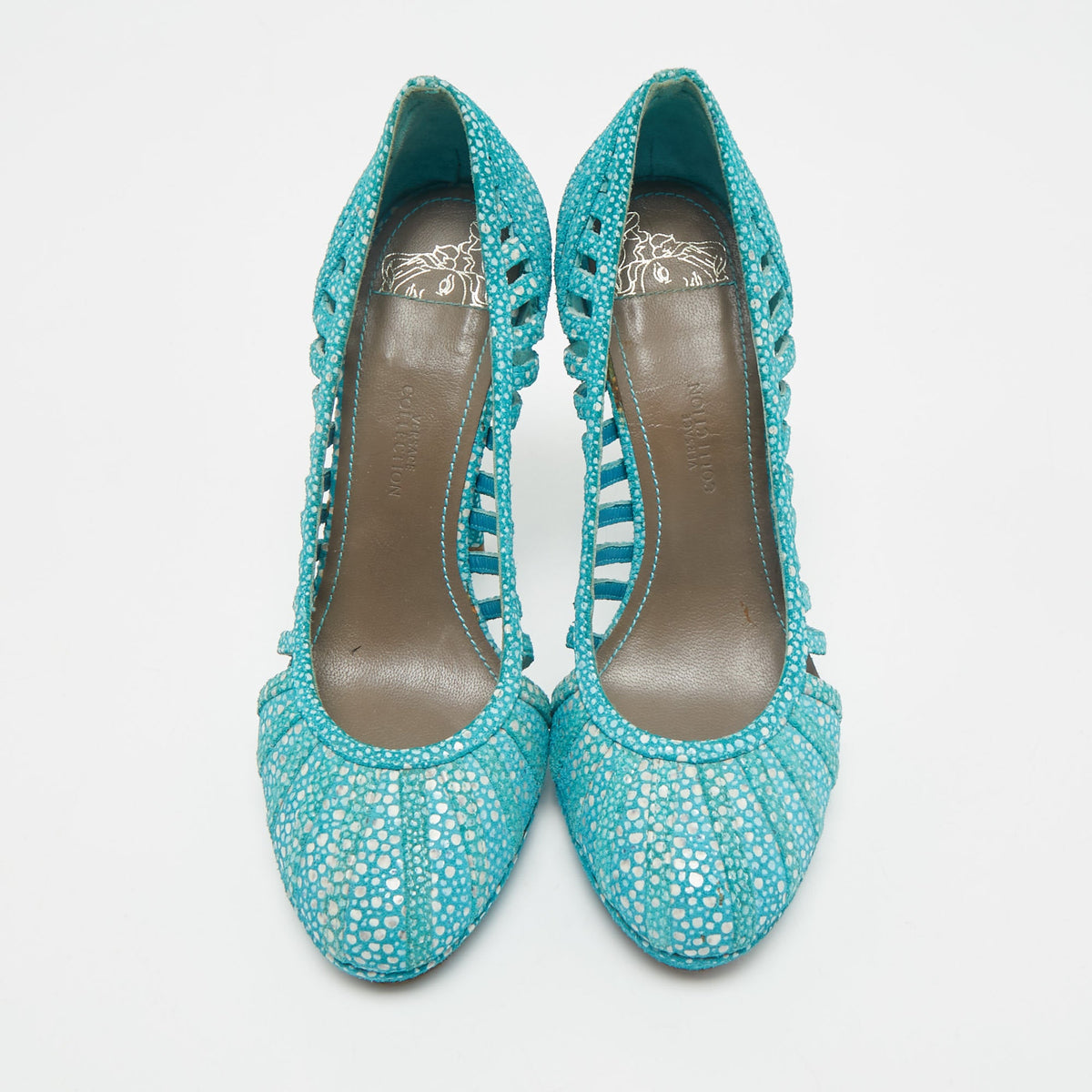 Versace Blue/white Suede Platform Pumps
