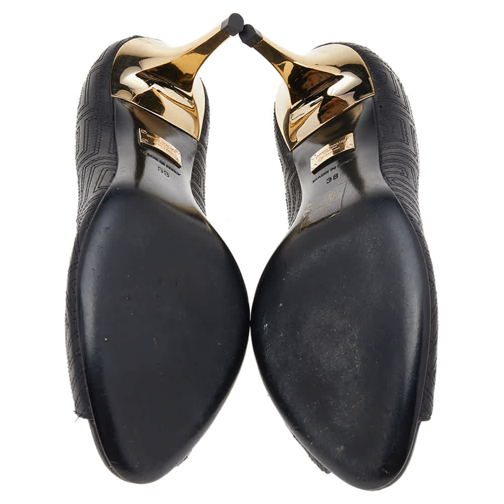 Versace Black Quilted Leather Peep Toe Pumps