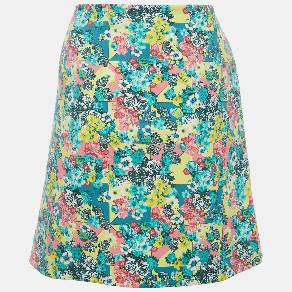 Versace Blue/yellow Printed Cotton Mini Skirt