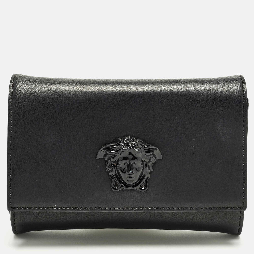 Versace Palazzo Medusa Black Leather Flap Clutch