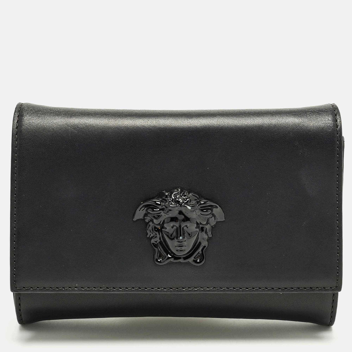 Versace Palazzo Medusa Black Leather Flap Clutch