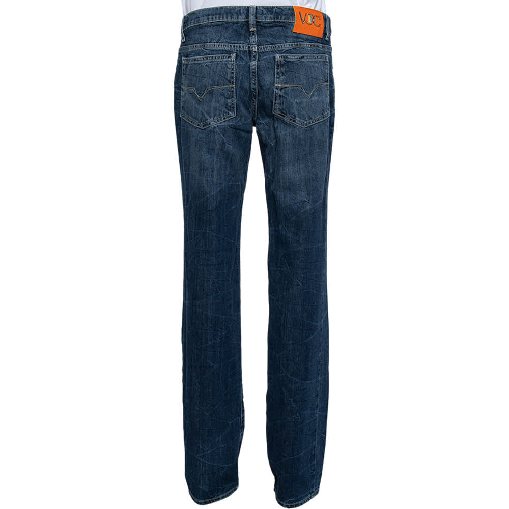 Versace Vjc Navy Blue Denim Washed Jeans