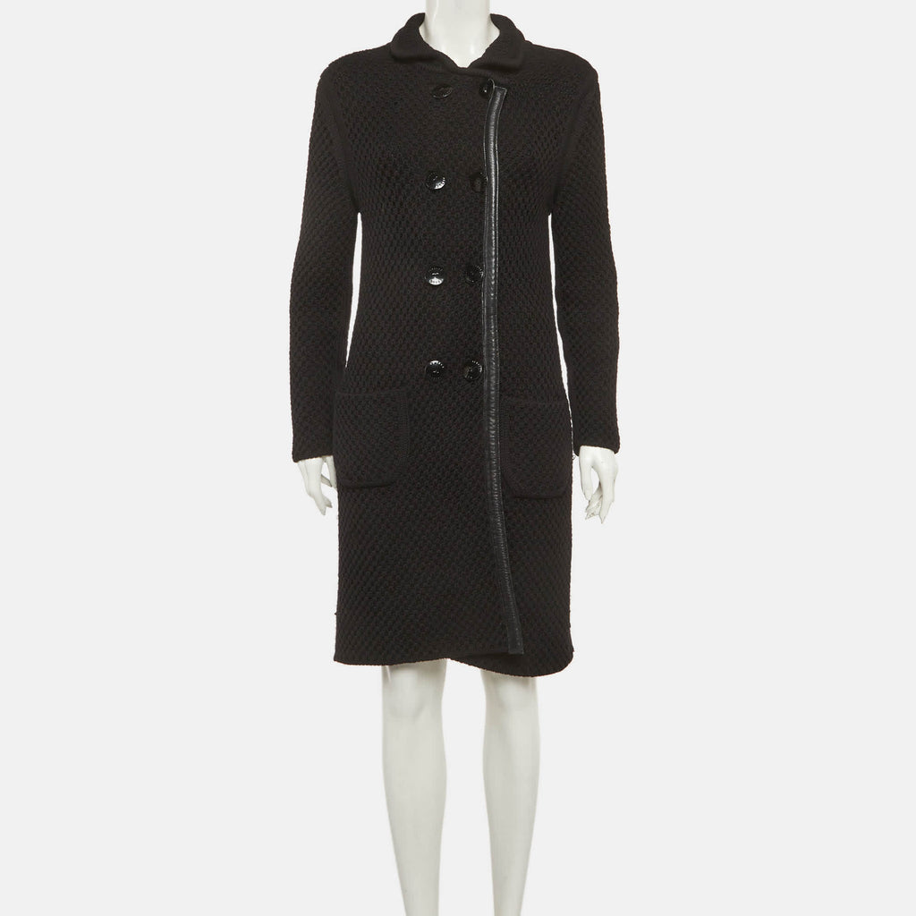 Versace Black Knit Double Breasted Coat