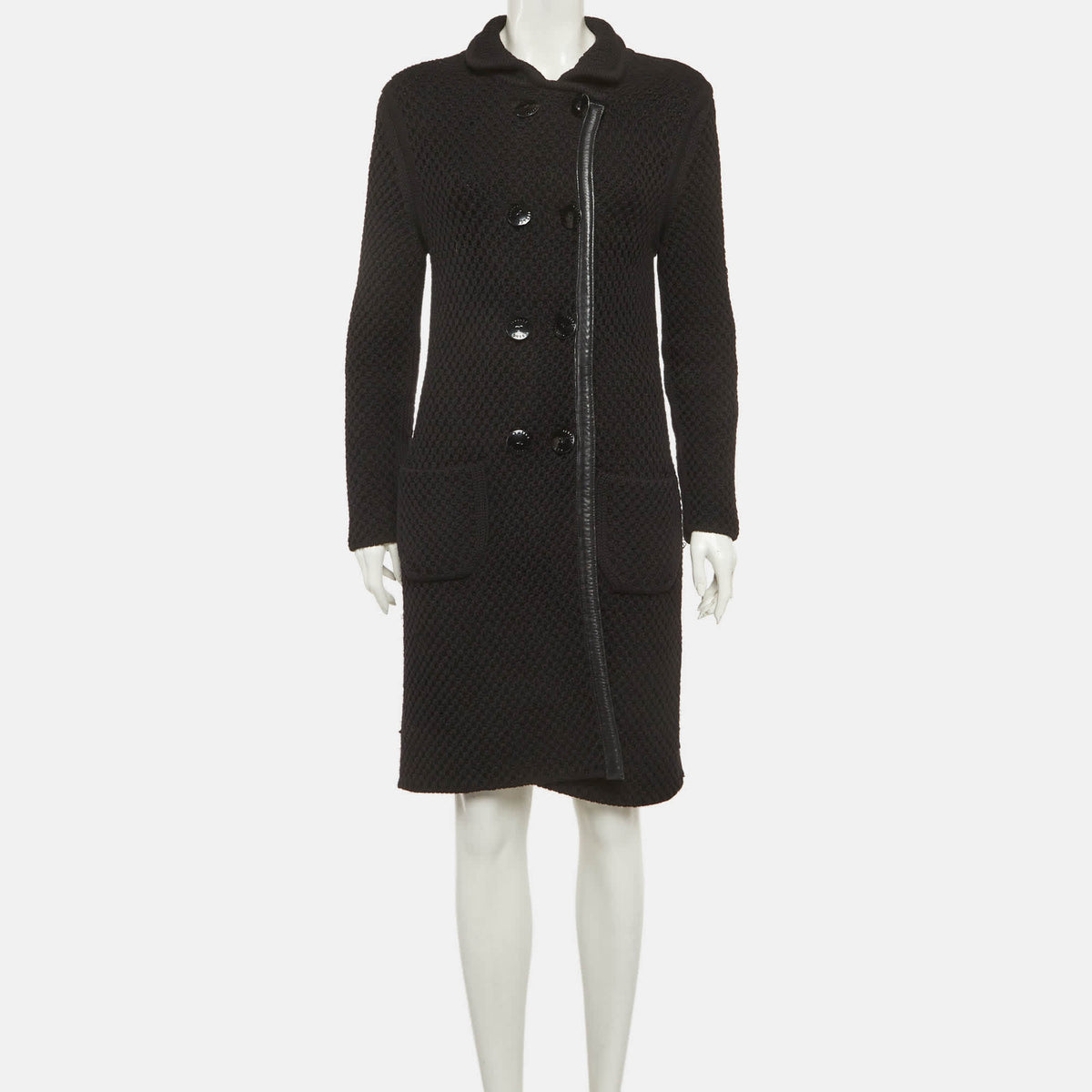 Versace Black Knit Double Breasted Coat