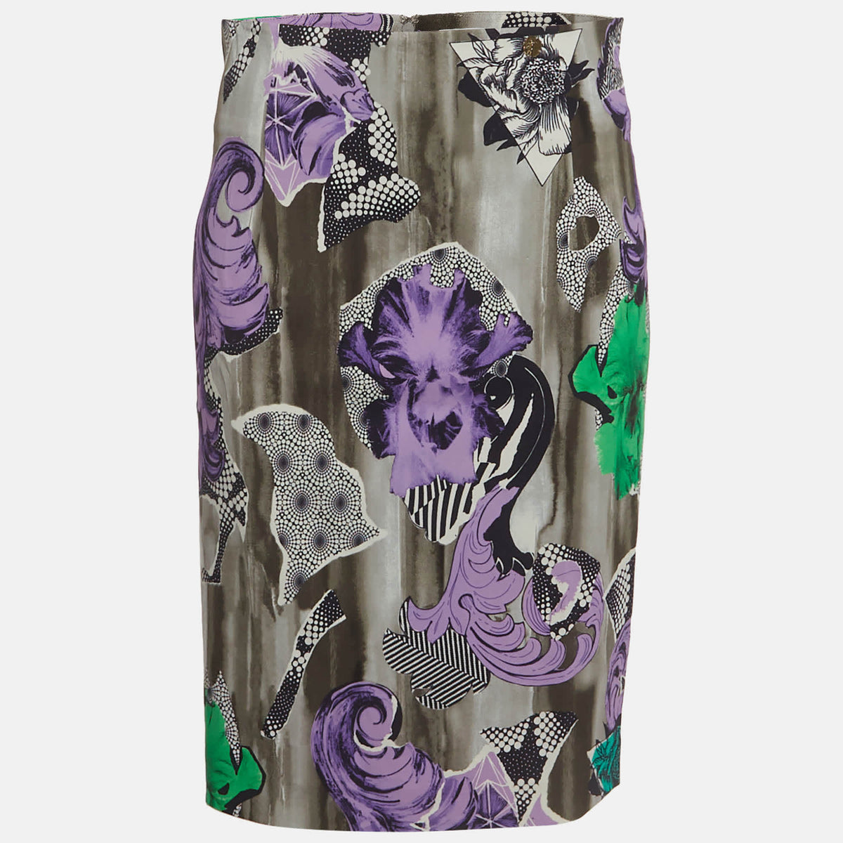 Versace Collection Multicolour Abstract Print Stretch Crepe Pencil Skirt