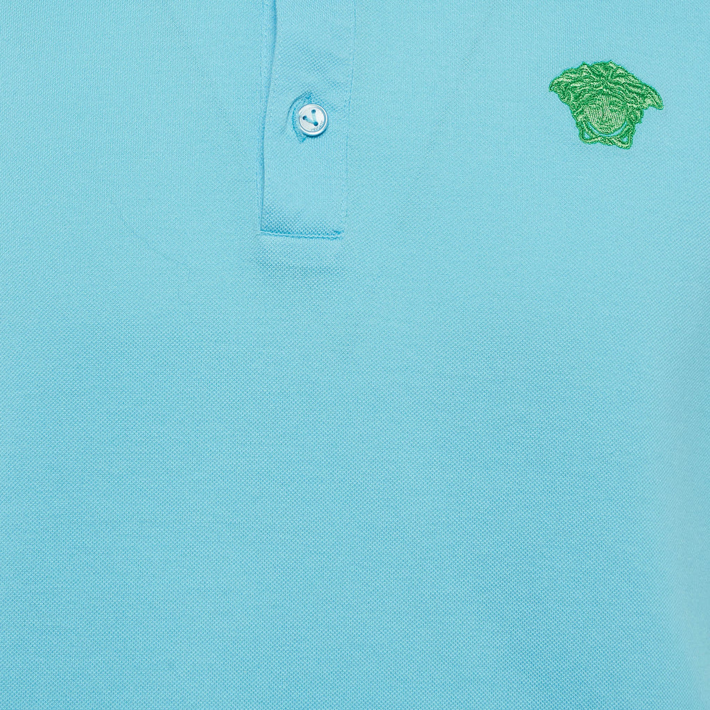Versace Blue Medusa Embroidered Pique Polo T-Shirt