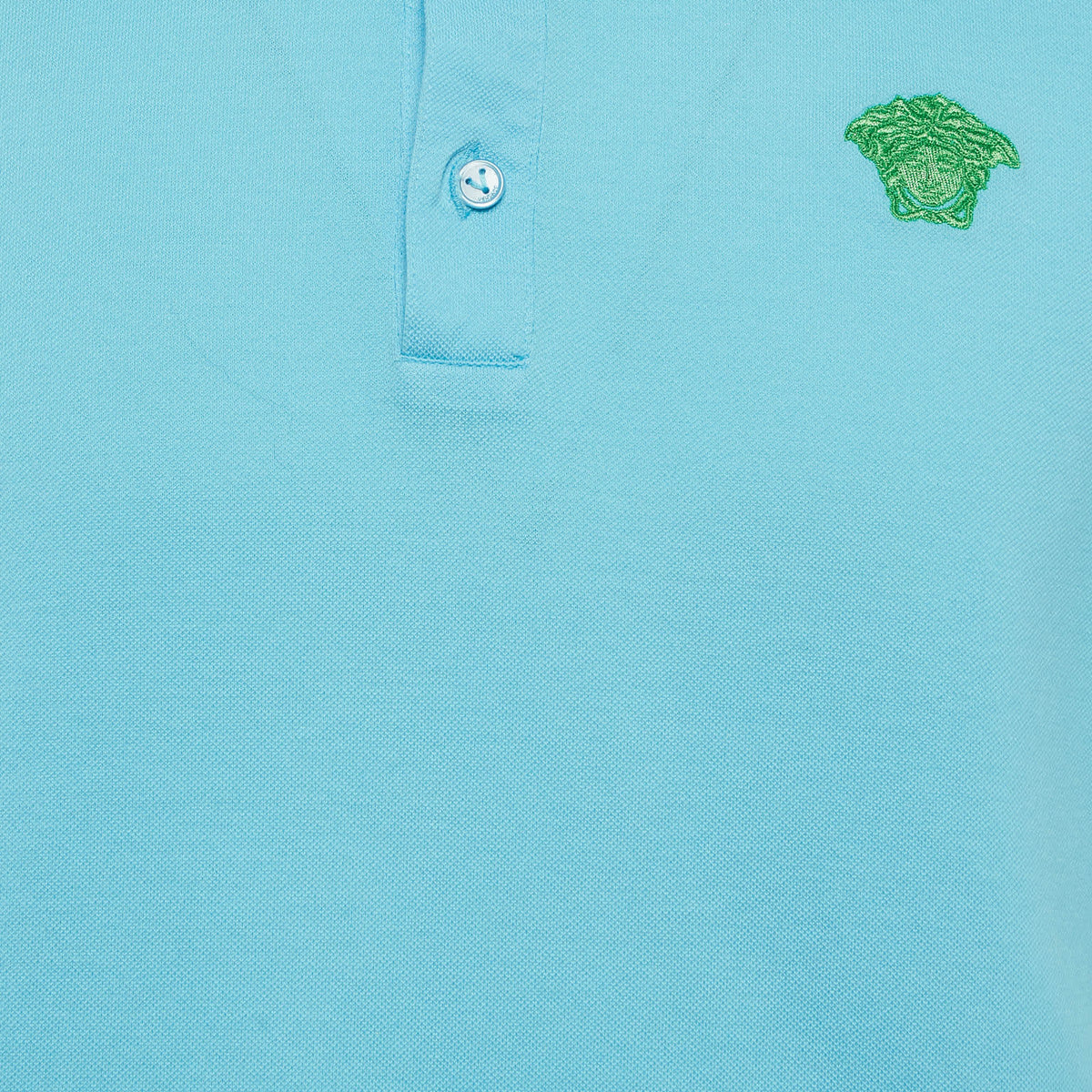 Versace Blue Medusa Embroidered Pique Polo T-Shirt