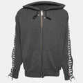 Versus Versace Grey Cotton Knit Logo Tape Zip Detail Hooded Jacket