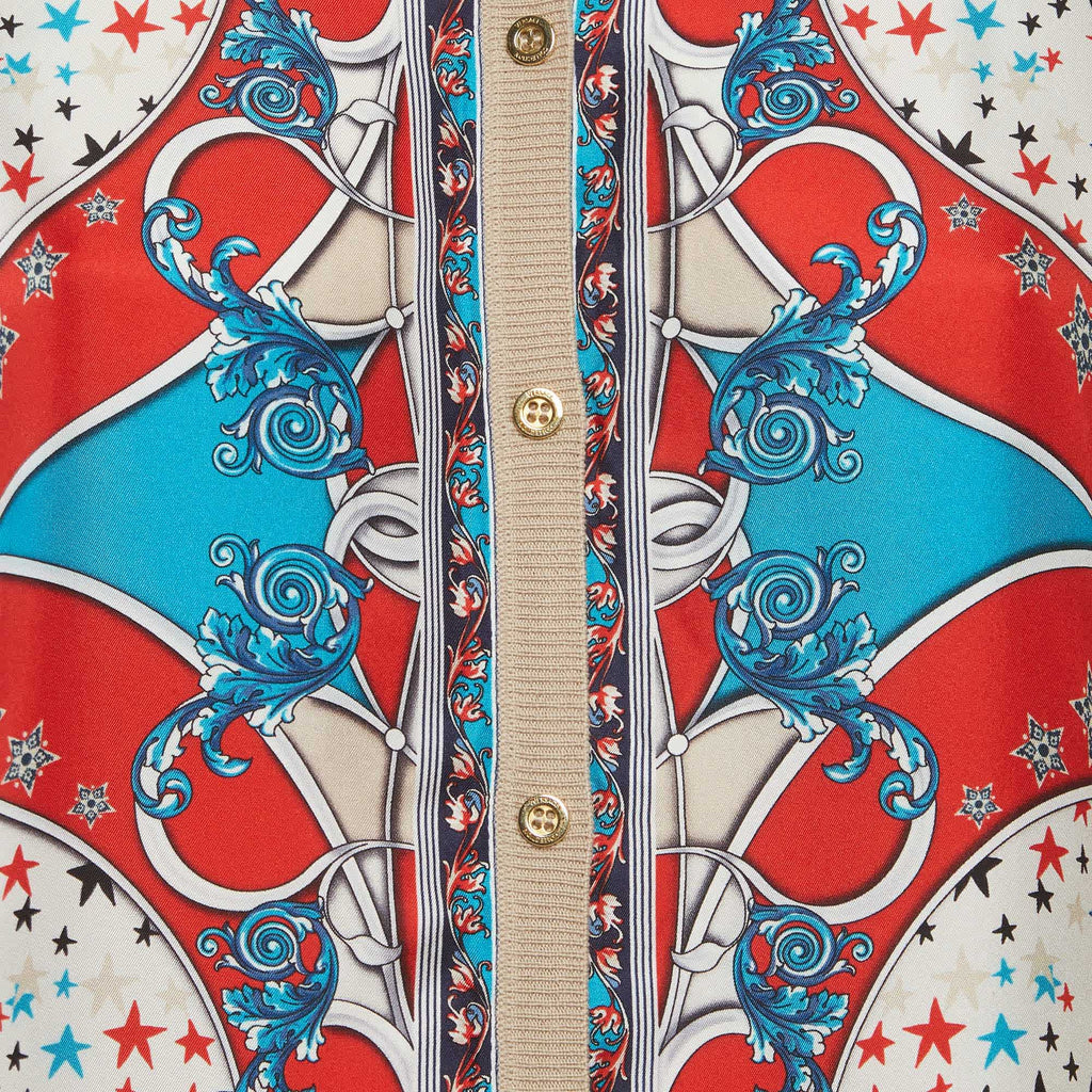 Versace Collection Beige Printed Silk And Knit Cardigan