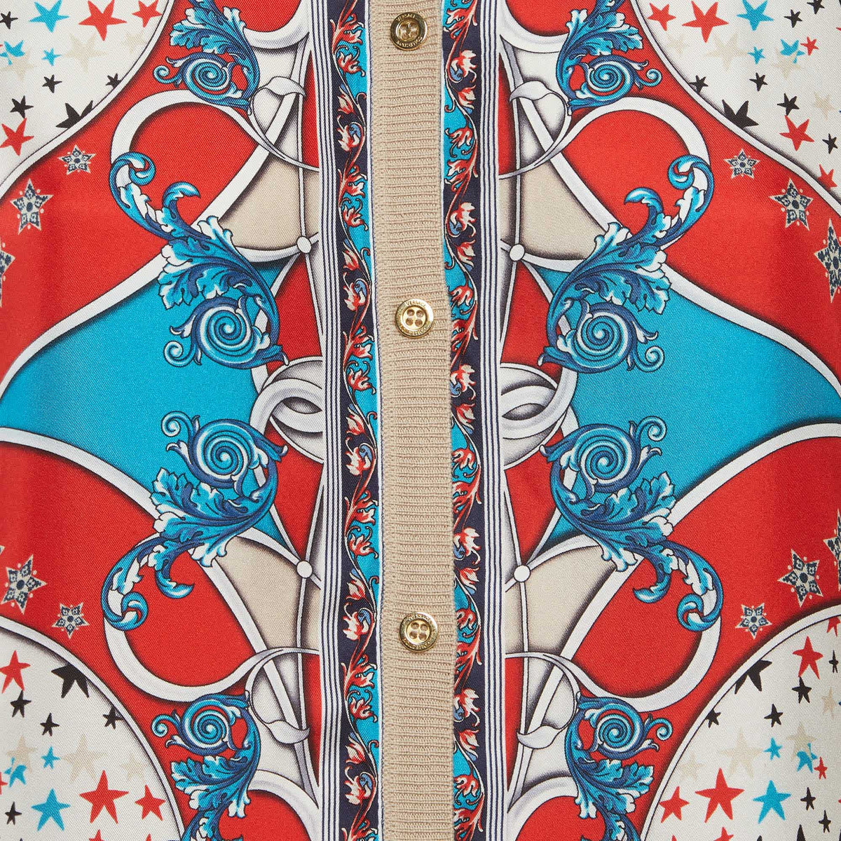Versace Collection Beige Printed Silk And Knit Cardigan