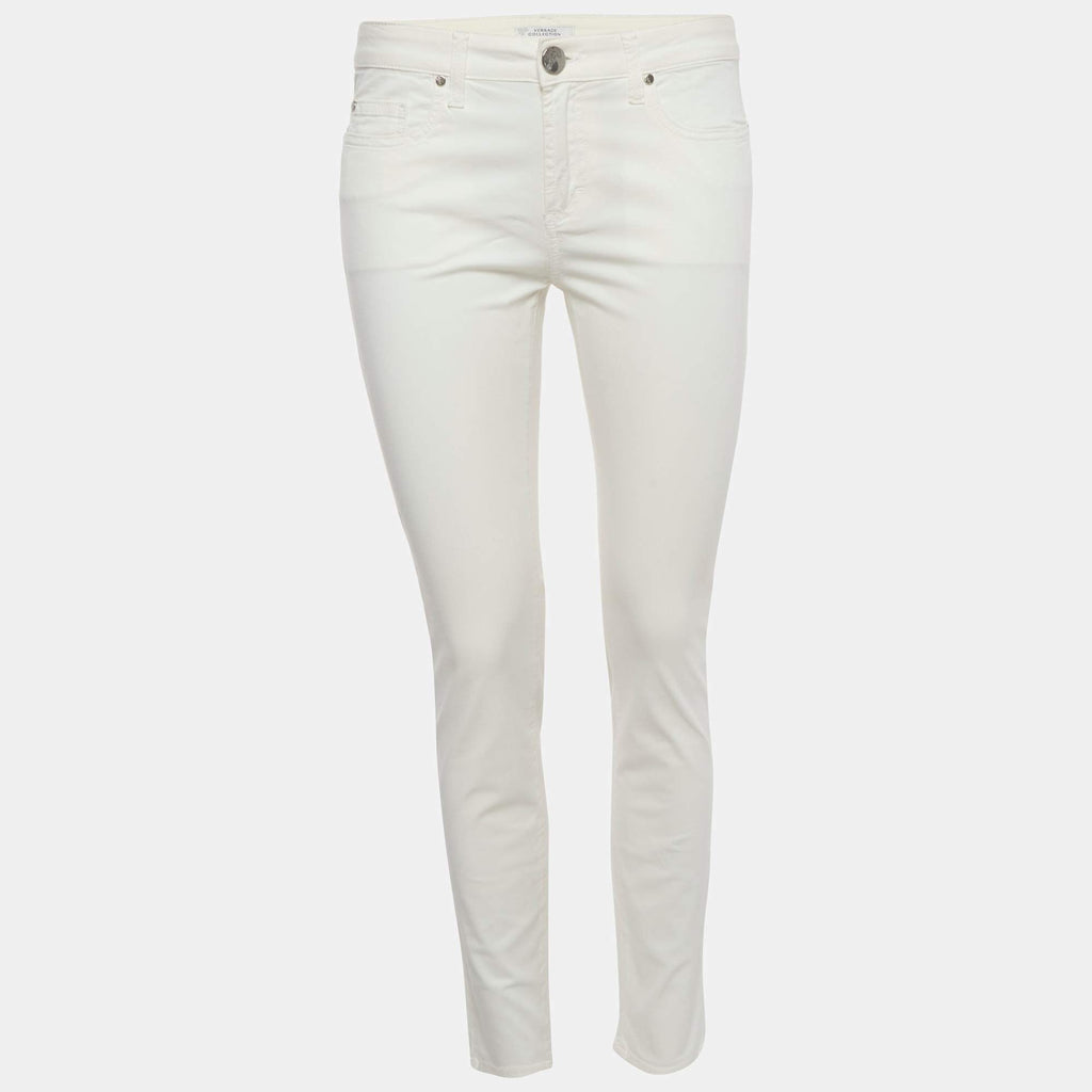 Versace Collection White Medusa Studded Denim Slim Fit Jeans M/waist