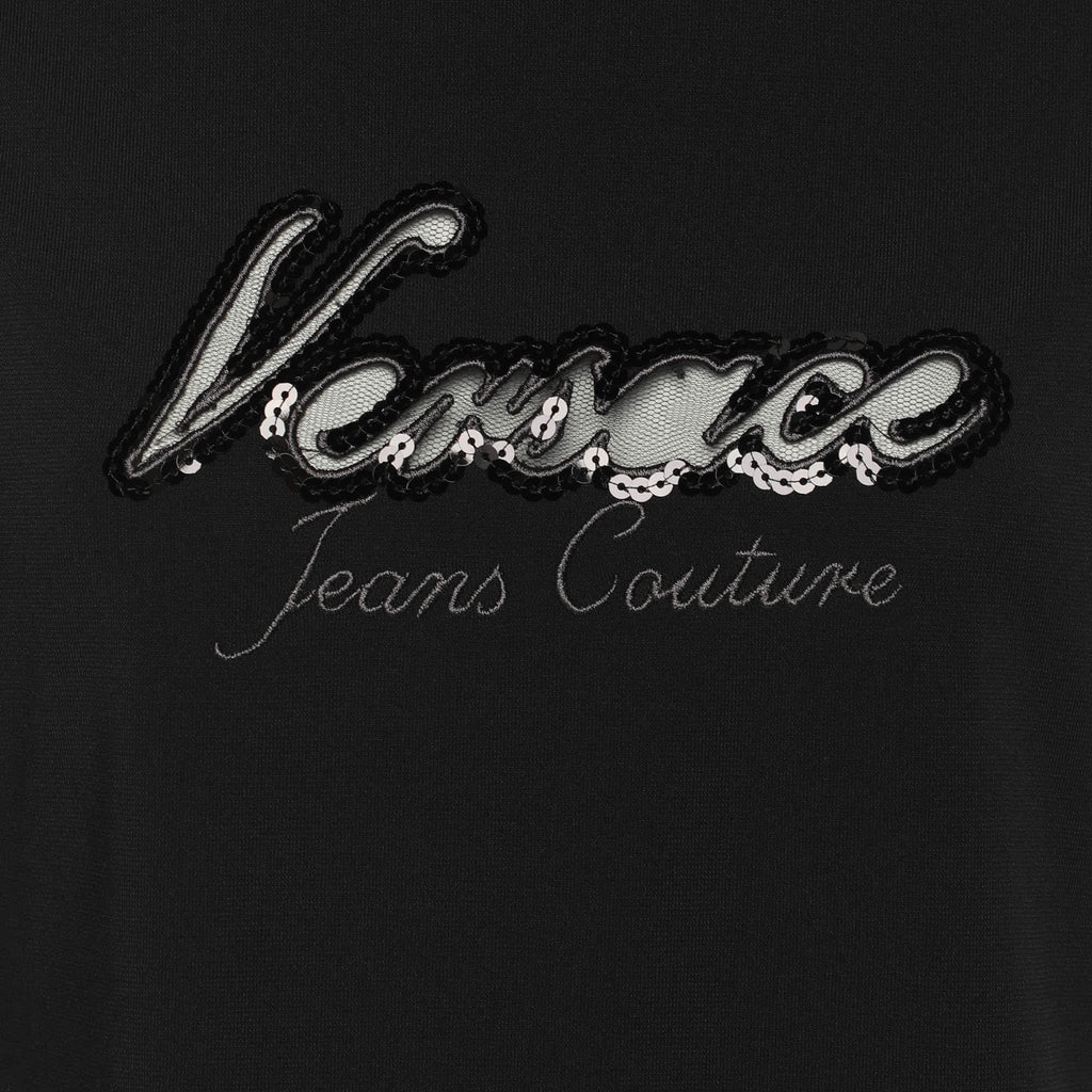 Versace Jeans Couture Vintage Black Logo Embroidered Jersey Sleeveless Top
