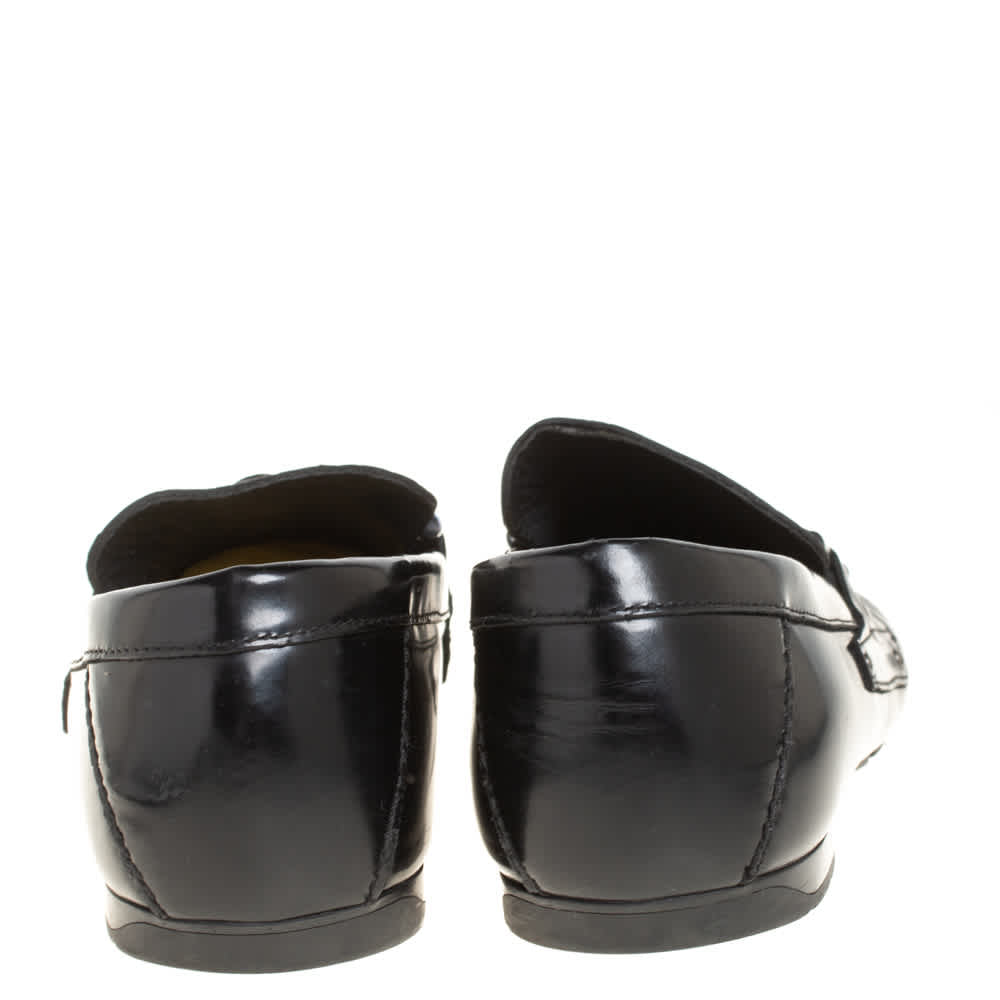Versace Black Leather Medusa Detail Slip On Loafers