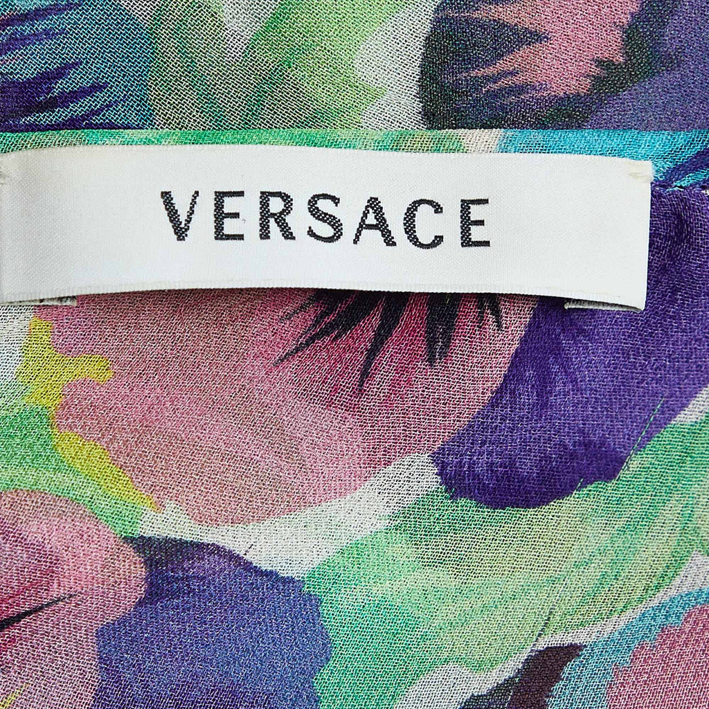 Versace Multicolor Floral Printed Silk Kaftan Top