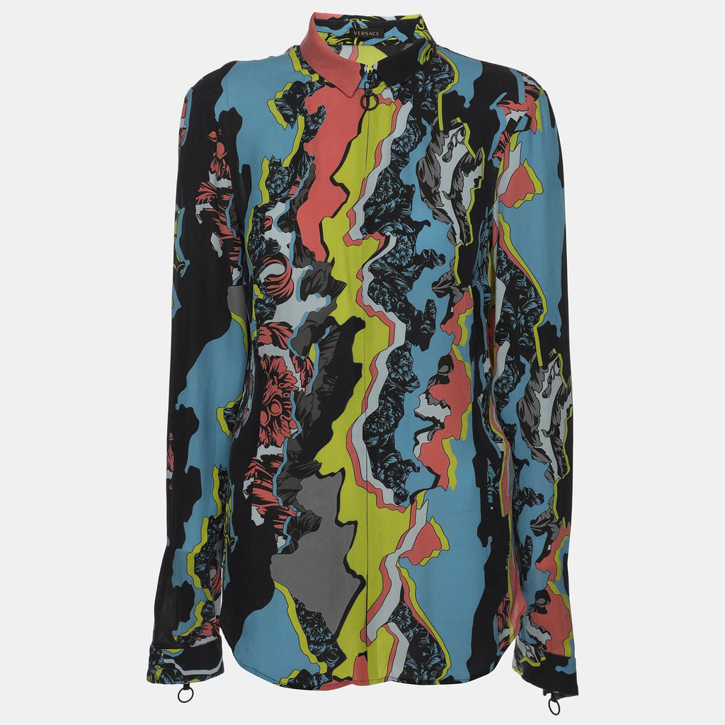 Versace Multicolor Silk Long Sleeve Shirt