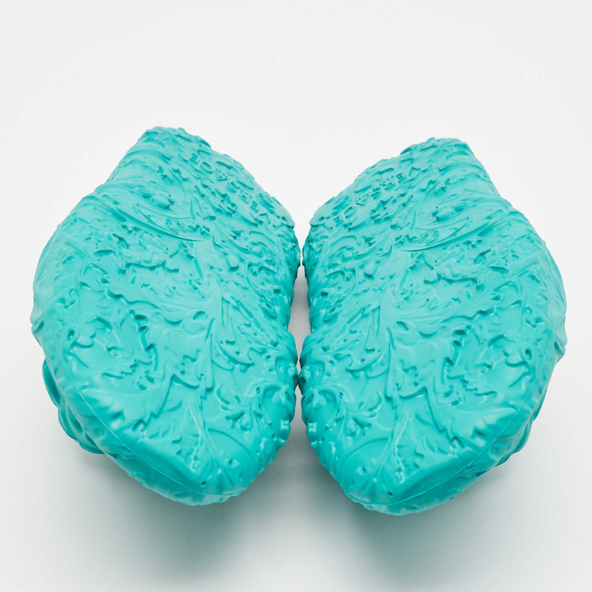 Versace Turquoise Blue Baroque Medusa Embossed Rubber Pool Slides