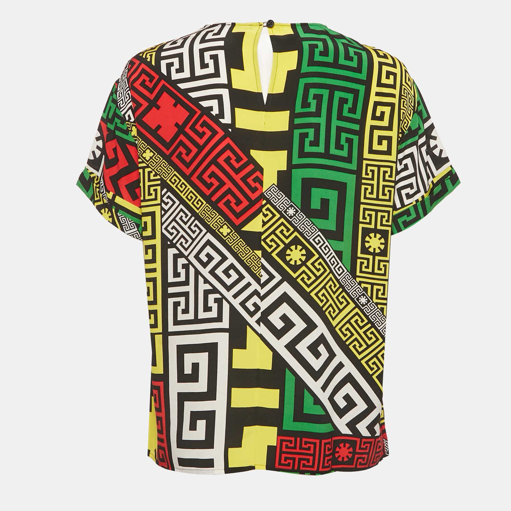 Versace Black Printed Silk Tunic Top