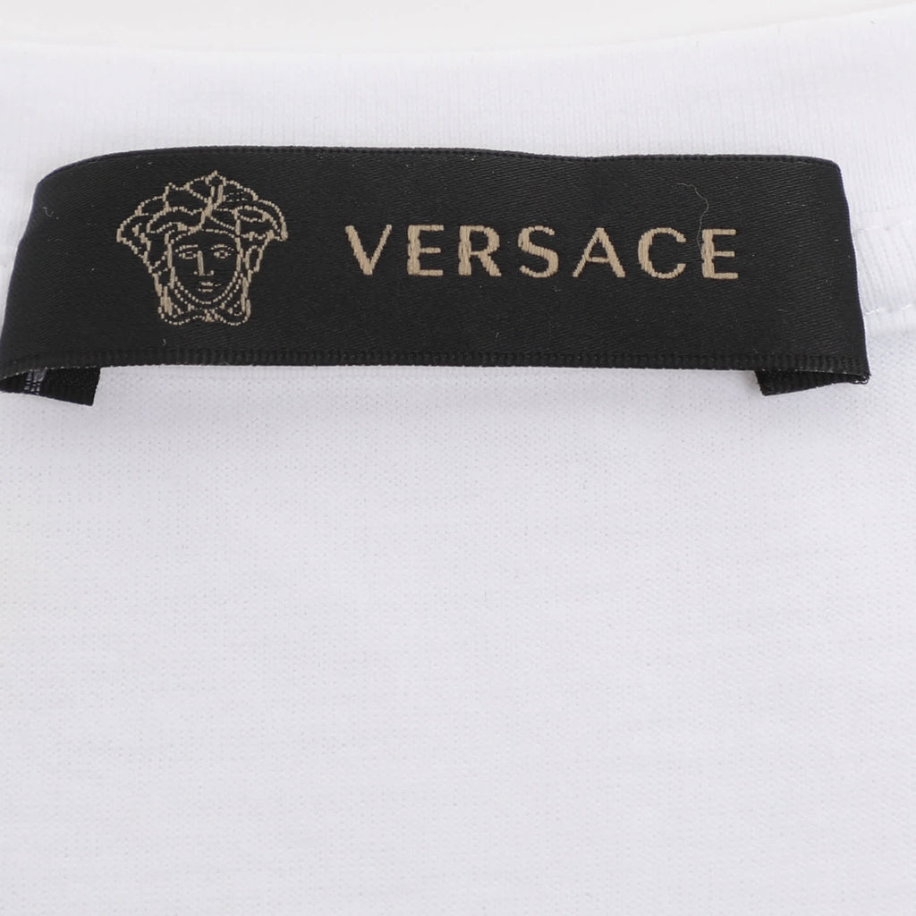Versace White Logo Embroidered Jersey T-Shirt