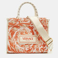 Versace Orange/pink Canvas And Raffia Small Barocco Athena Tote