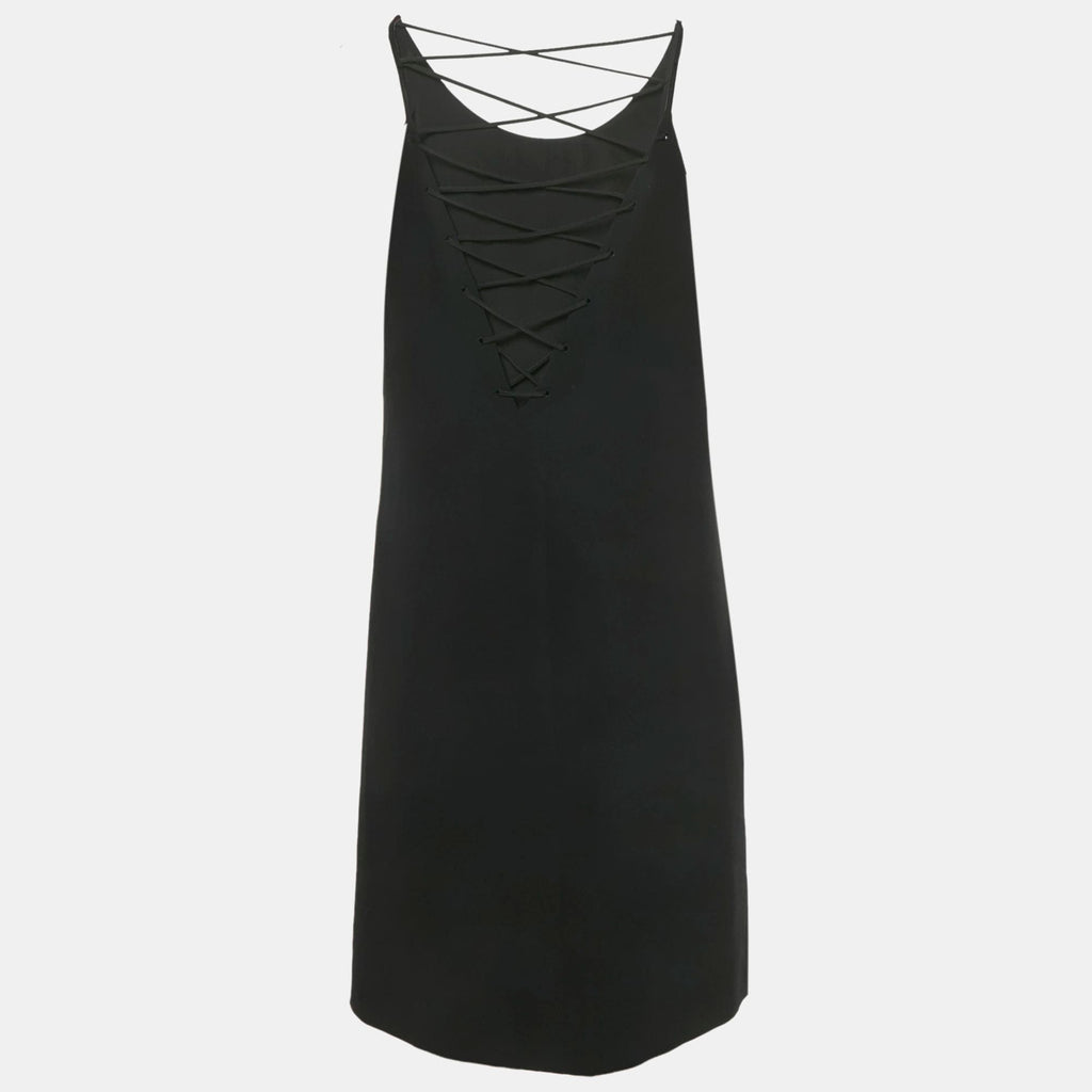 Versace Black Crepe Crisscross Detail Mini Dress