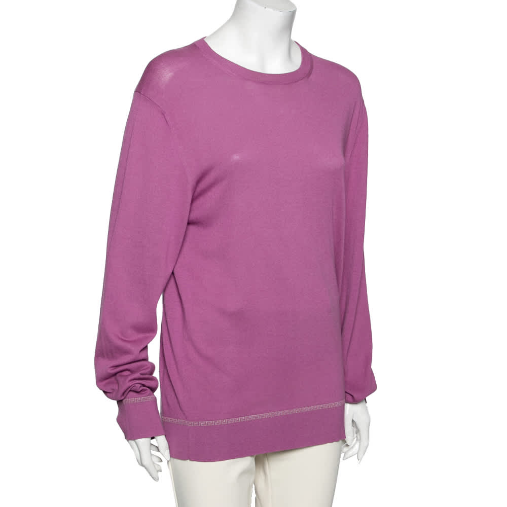 Versace Purple Knit Greca Detailed Long Sleeve Sweater