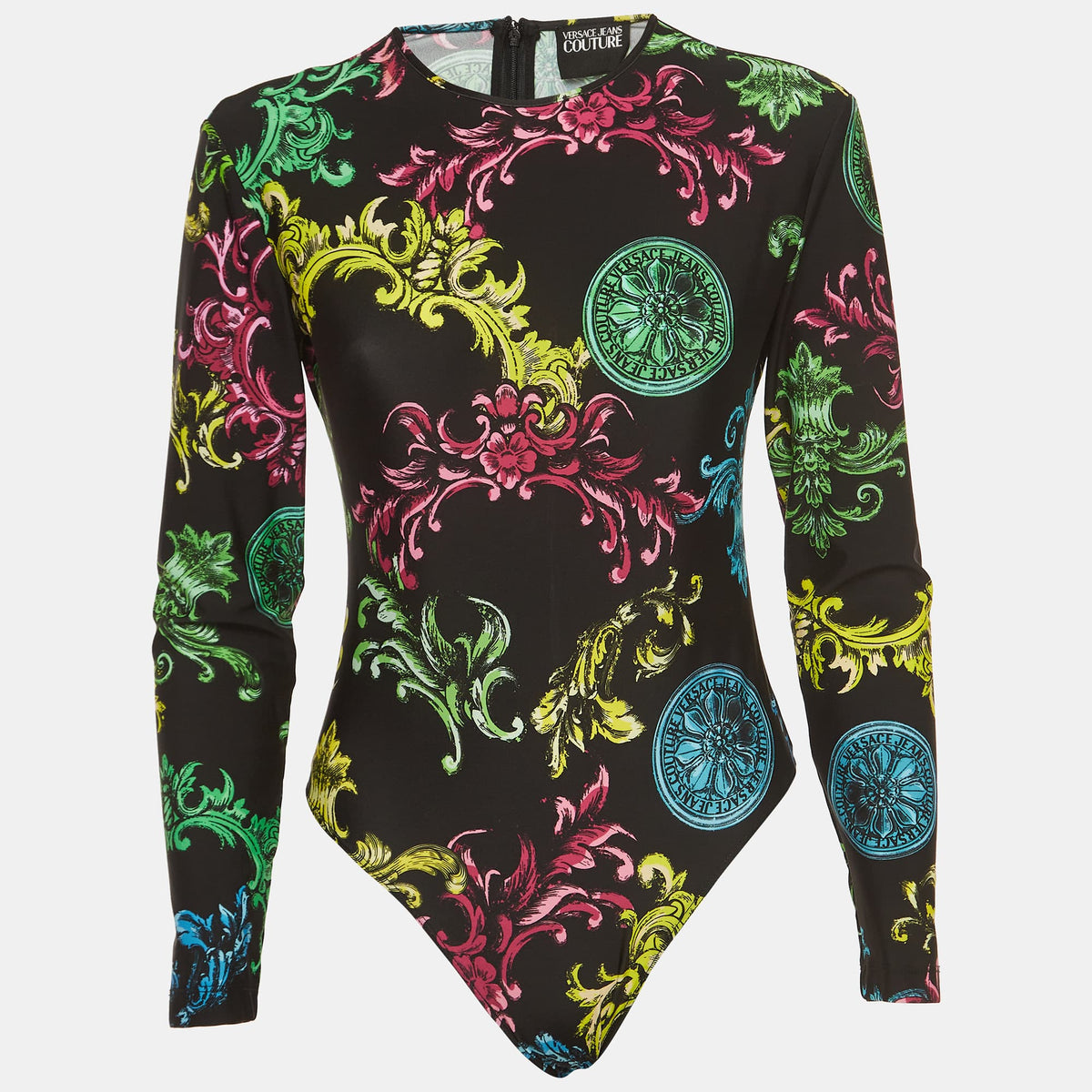 Versace Jeans Couture Black Baroque Printed Bodysuit