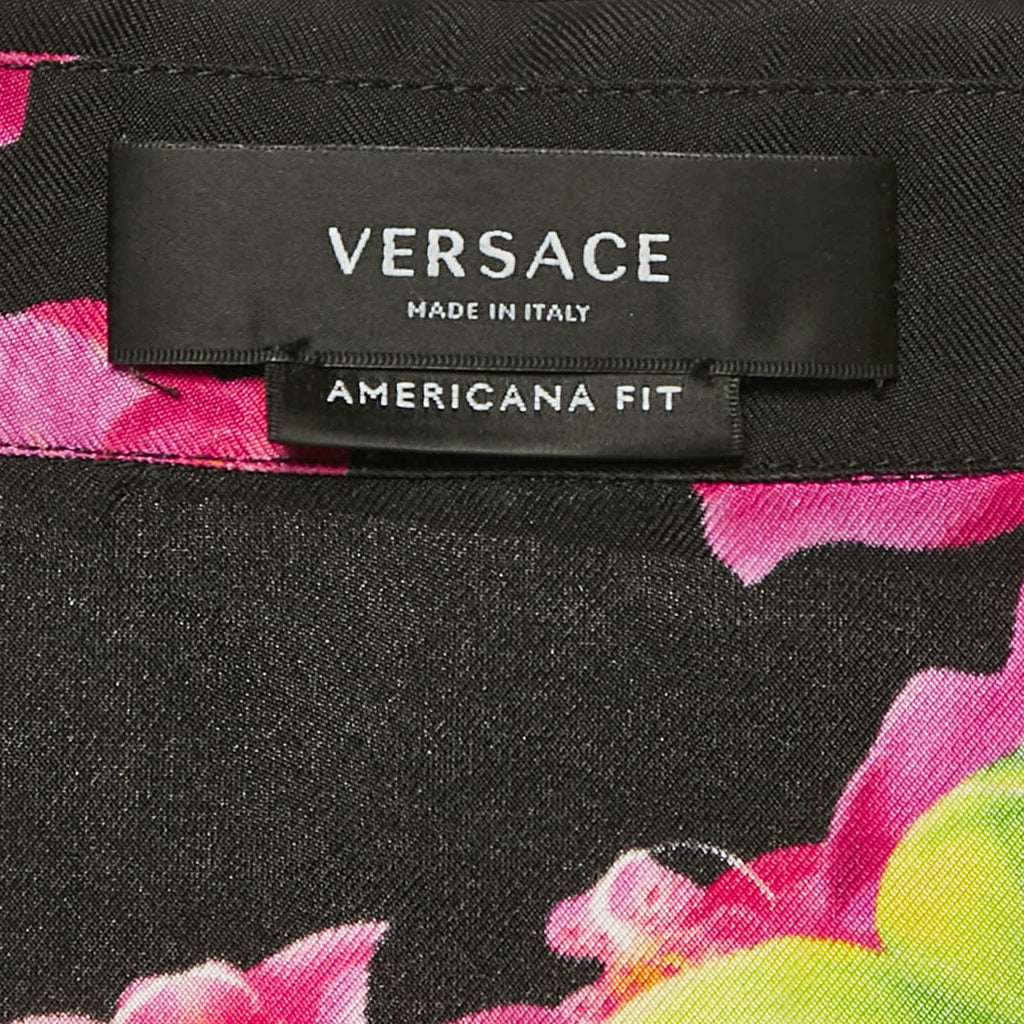 Versace Black/pink Floral Print Silk American Fit Shirt