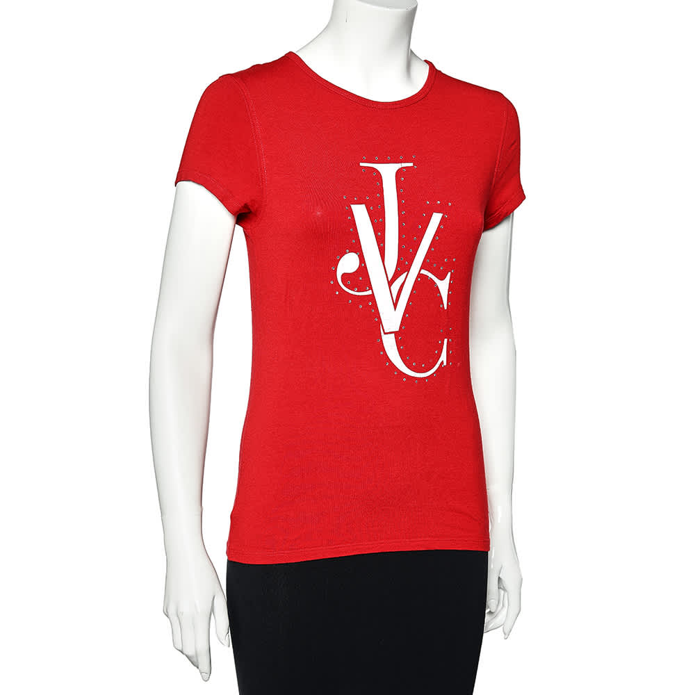 Versace Jeans Couture Red Cotton Knit Logo T-Shirt