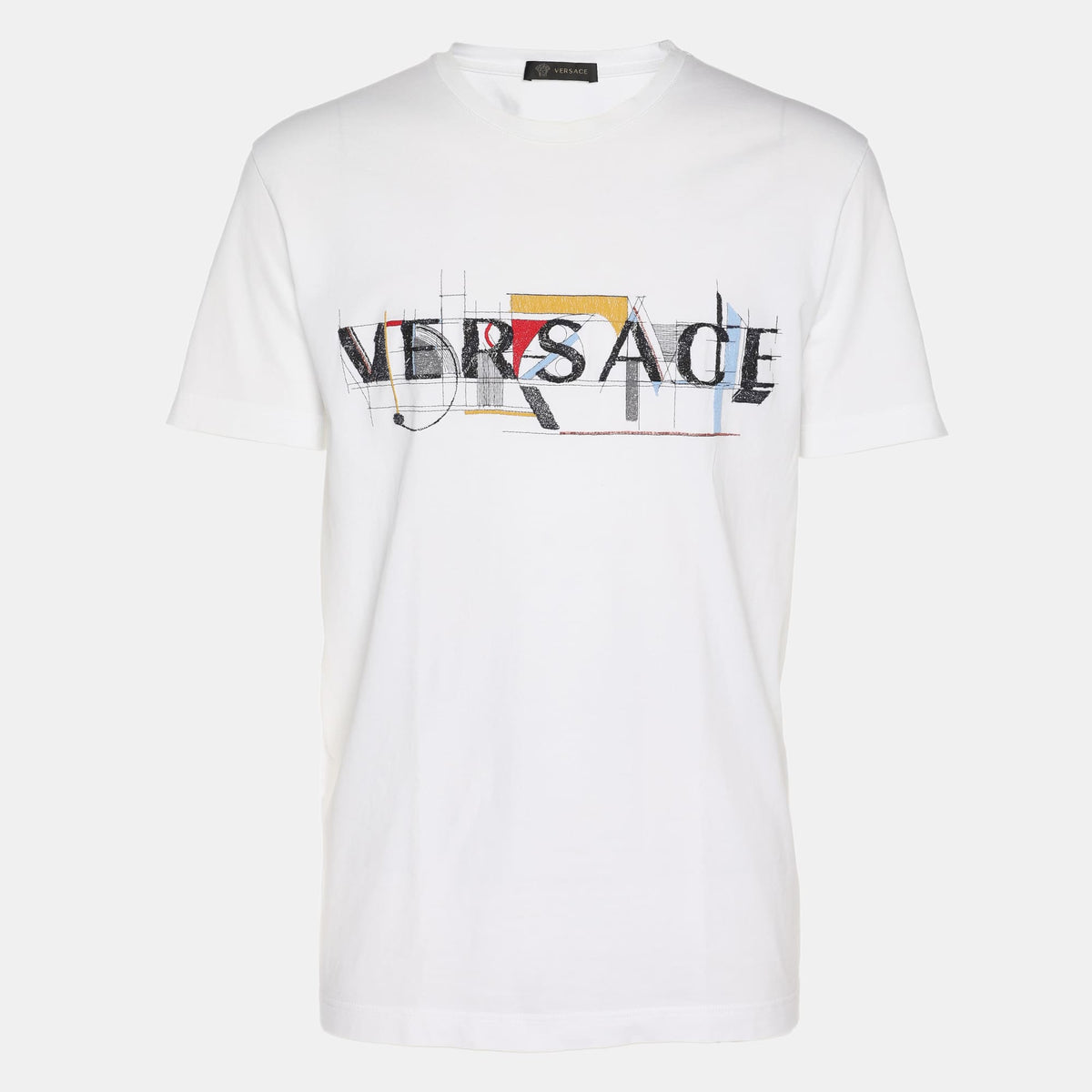 Versace White Logo Embroidered Jersey T-Shirt