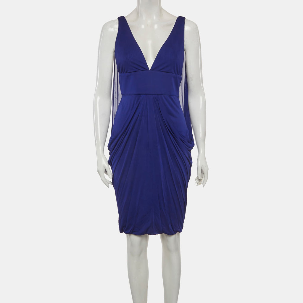 Versace Blue Jersey Draped Mini Dress