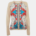 Versace Collection Beige Printed Silk And Knit Cardigan