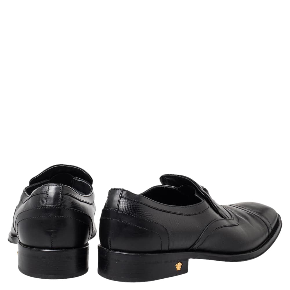 Versace Black Leather Medusa Embellished Slip On Oxford
