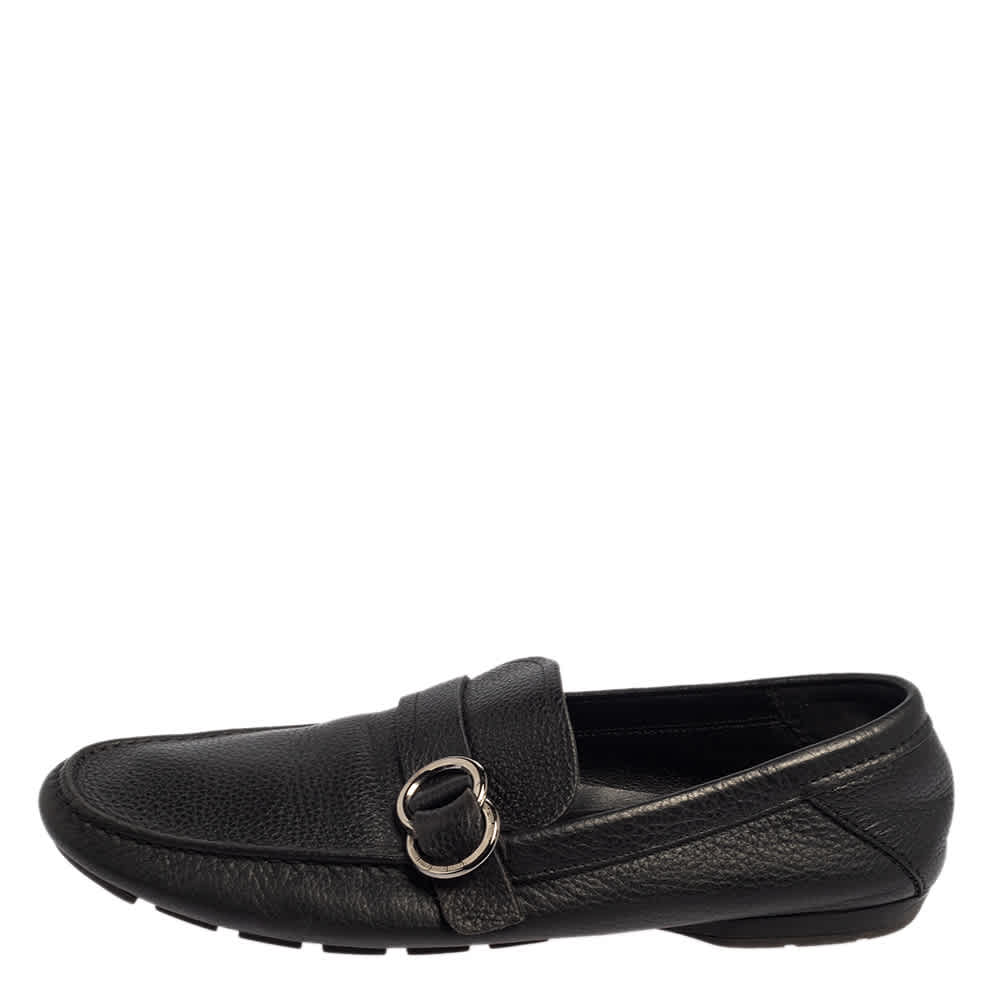 Versace Black Leather Slip On  Loafers