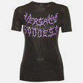 Versace Black Versace Goddess Print Jersey Crewneck T-Shirt