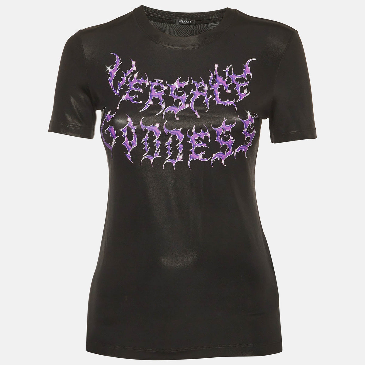 Versace Black Versace Goddess Print Jersey Crewneck T-Shirt