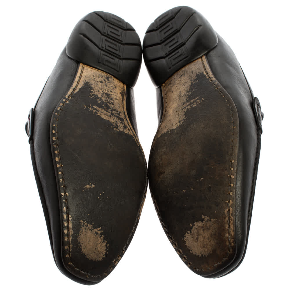 Versace Black Leather Slip On Loafers