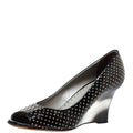 Versace Black Patent Studded Peep Toe Pumps