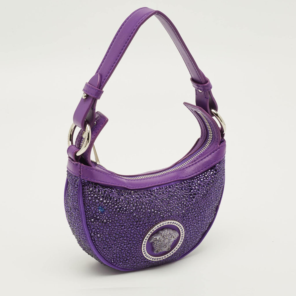 Versace Repeat Crystal Studded Mini Purple Satin Hobo