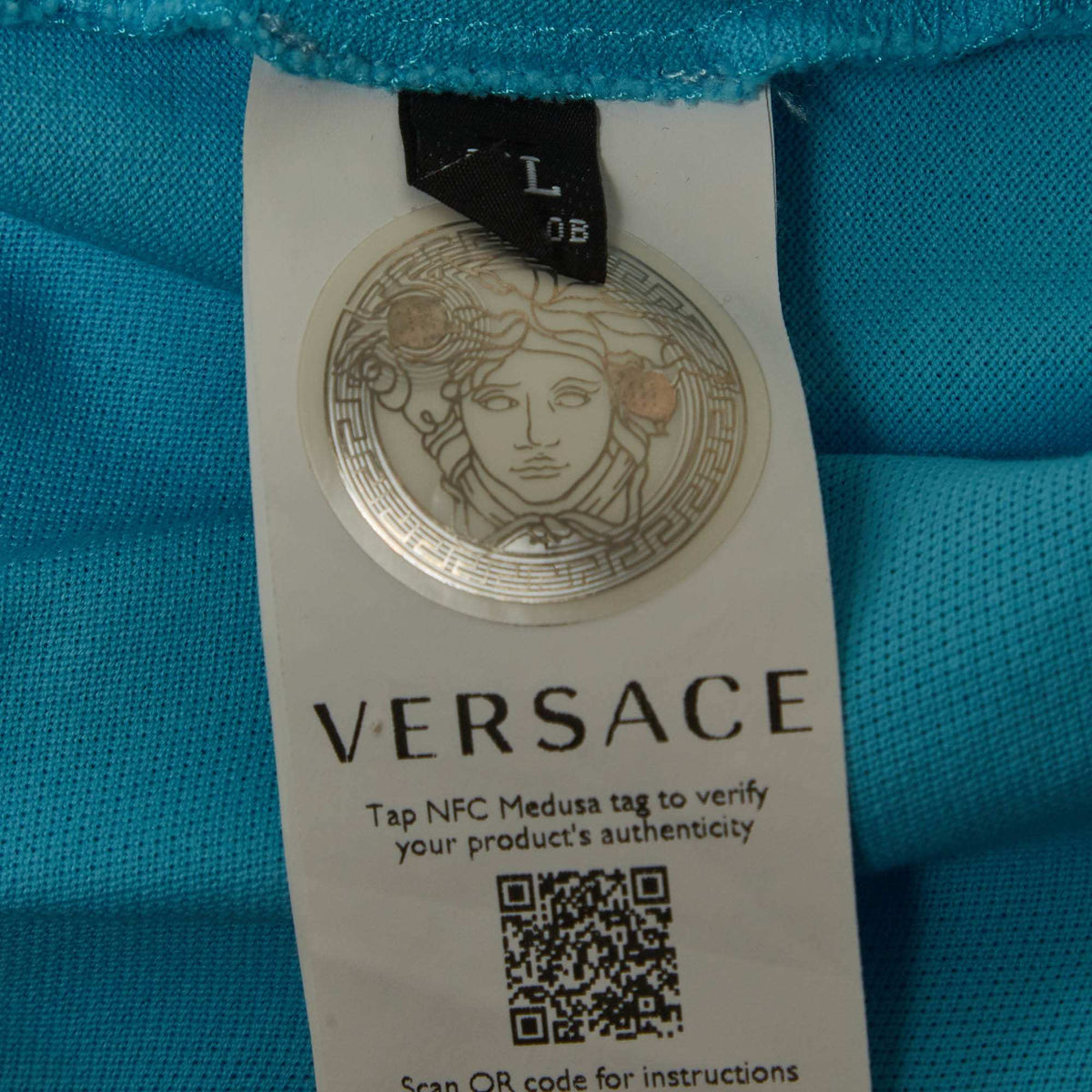 Versace Blue Medusa Embroidered Pique Polo T-Shirt