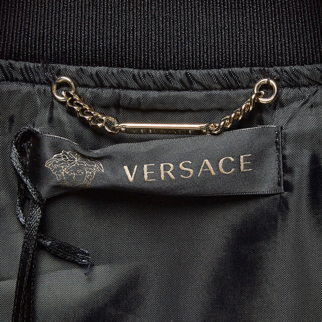Versace Black Medusa Embroidered Satin Bomber Jacket